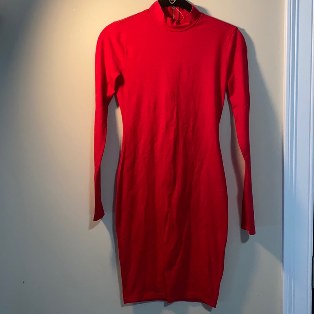 Red Fashion Nova Long Sleeve Dress